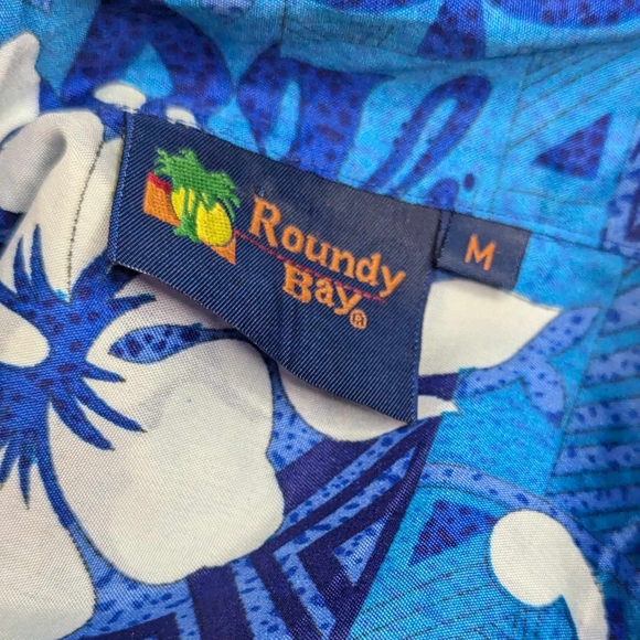 Hawaiian Shirt Blue Floral Men's Button Up Medium Short Sleeve With Pocket - Picture 4 of 4